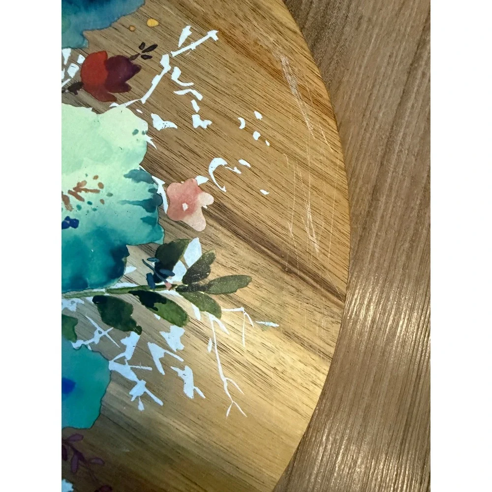 The Pioneer Woman Acacia Wood Lazy Susan Floral Watercolor Rotating Serving Tray